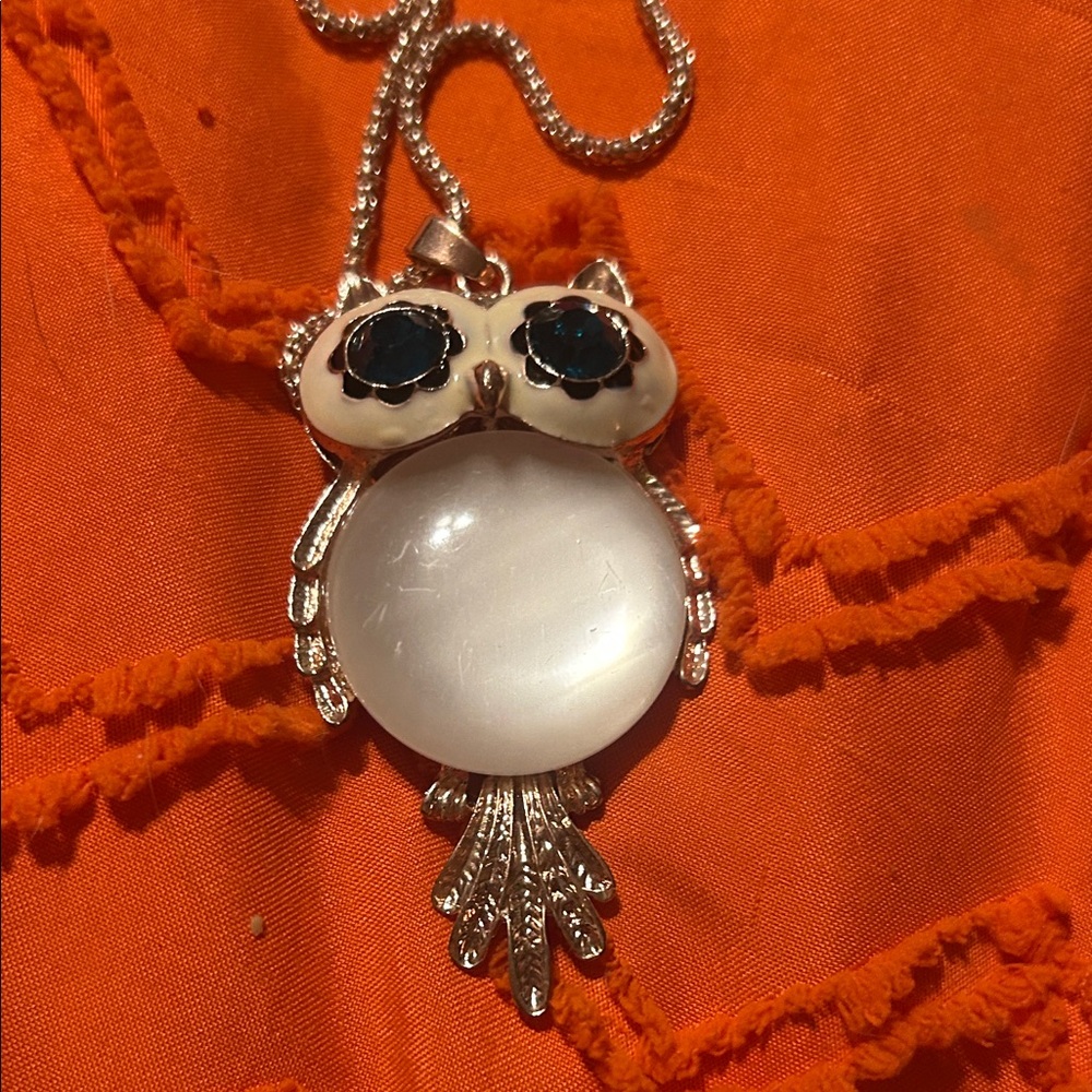 Silver and White Owl Pendant Necklace